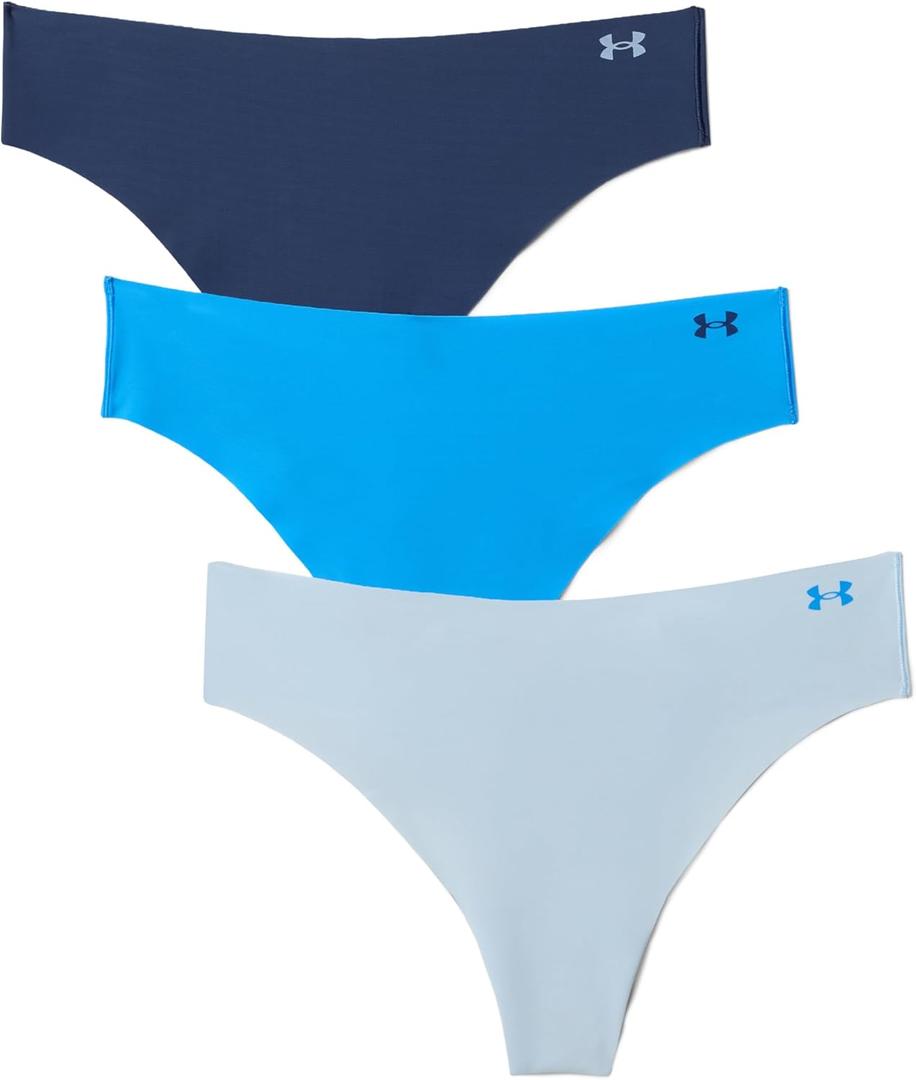 Under Armour Women's 3-pack Pure Stretch No Show Thong Underwear, All-day Comfort & Ultra-soft Fit (Blue Calm)