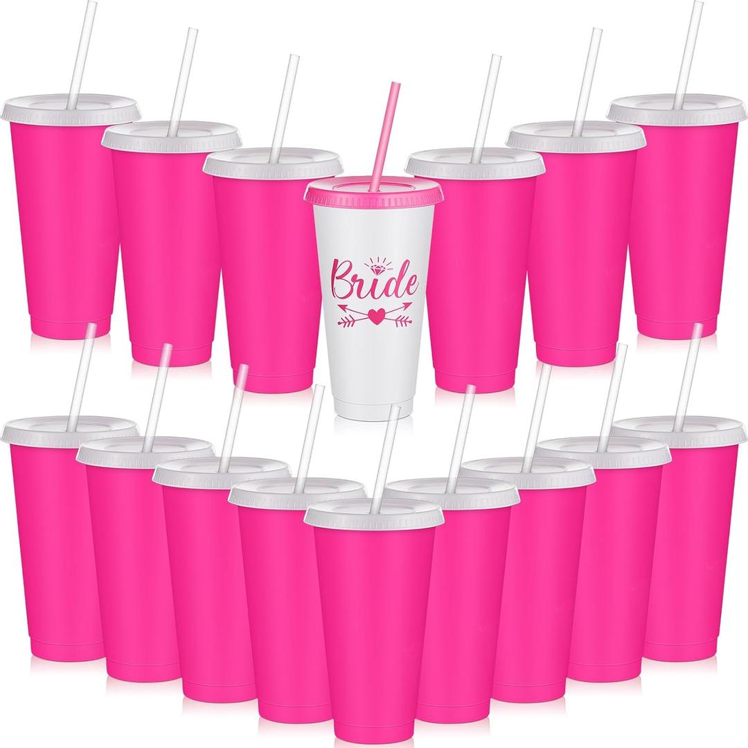 16 Pcs Babe Bachelorette Cups Bachelorette Party Tumbler with Lids and Straws Bridesmaid Cups Bridal Cup Plastic Travel Mug for Wedding Bachelorette Party Supplies Gifts (Rose Pink,24 oz)
