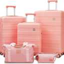 imiomo Hard Shell Luggage Sets 5 Piece for Women, Lightweight Hardside Rolling Suitcase Set with Spinner Wheels and TSA Lock, Pink