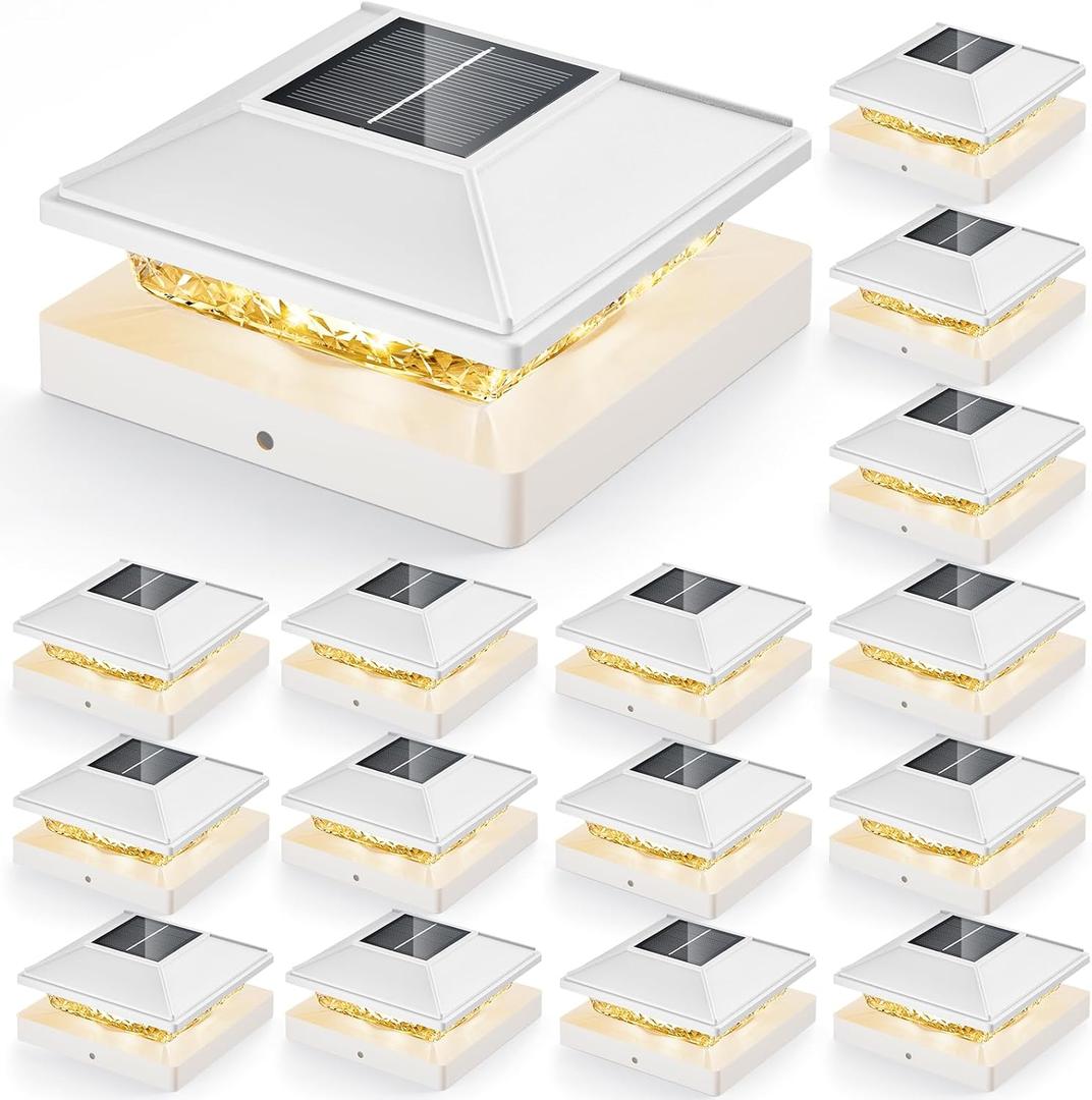 Post Cap Lights 16pack, 4x4 Deck Fence Post Solar Lights Outdoor with Warm White Lighting,White Waterproof Solar Post Lights for Vinyl/Wood Posts to Decorate Fence, Deck,Garden, Patio Post Cap Lights 16pack, 4x4 Deck Fence Post Solar Lights Outdoor with Warm White Lighting,White Waterproof Solar Post Lights for Vinyl/Wood Posts to Decorate Fence, Deck,Garden, Patio