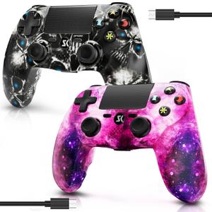 2 Pack Wireless Controller for PS4, Controller for Sony PlayStation 4, Double Shock 6-Axis Motion Sensor, Sensitive Touch Pad, Built-in Speaker & 3.5mm Headset Jack, Compatible with PS4/Pro/Slim (Pink & Black)