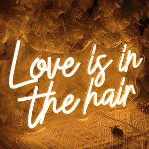 SYLHOME Love Is In The Hair Led Neon Light Sign Barber Shop Beauty Hair Salon Makeup Studio Bedroom Wall Decor Sign Hairdresser Business Bar Christmas USB 15.75"X8.8" Warm