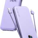 Portable Charger, 12000mAh 22.5W USB C Fast Charging Power Bank with Built-in Cables and AC Wall Plug, Smart LED Display Travel Essentials Battery Pack Compatible with iPhone, iPad, Samsung etc. Purple