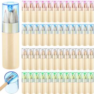 Kosiz 24 Pack Mini Colored Pencils with Sharpener Bulk Easter Gifts Bulk 3.5" Drawing Portable Handheld Coloring Pencils in Tube for Artists Writing Sketching(6 Colors)