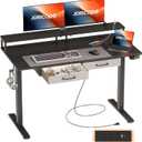 JOISCOPE 48'' Height Adjustable Electric Standing Desk with Display Riser, Drawers, Power Outlet (3AC, USB, Type-C) & Memory Height, Gaming Study Drafting Sit Stand Desk for Home Office Bedroom, Black