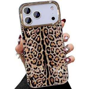 AuroiCCY for iPhone 17 Pro Max Case,Luxury Sparkle Cute Translucent Clear Vintage Cheetah Leopard Print Soft Silicone Cover for Girls Women Protective Phone Case for iPhone 17 Pro Max, Brownness