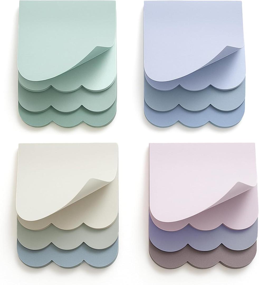 Eaasty 12 Pcs Boho Scalloped Edge Stacked Desktop Notepad 3-in-1 Layered Morandi Color Memo Pads Back to School Gifts with 75 Sheets Glue-bound with Sturdy Backboard, 5.57x4 Inches