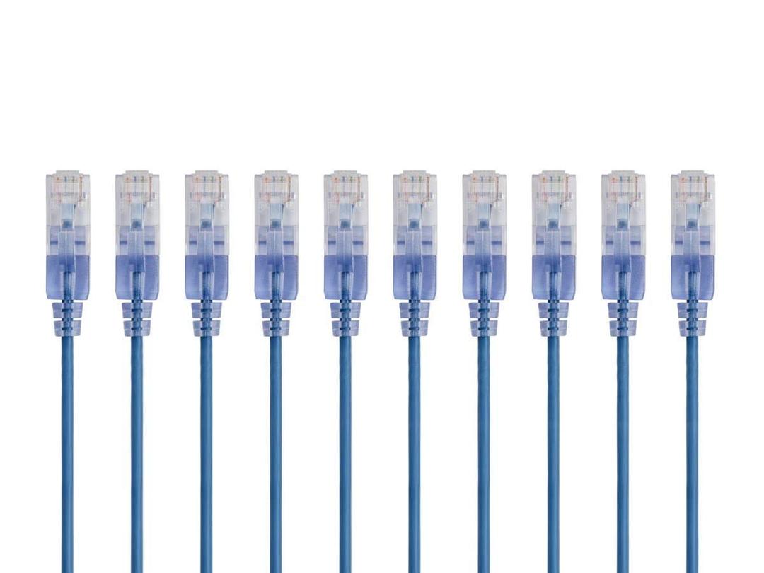 Monoprice Cat6A 6in Blue 10-Pk Patch Cable UTP 30AWG 10G Pure Bare Copper Snagless RJ45 SlimRun Series Ethernet Cable