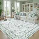 DCX 4x6 Washable Rug Vintage Accent Boho Rug 4x6 Non Slip Stain Resistant Low Pile Distressed Floor Carpet for Entry, Living Room, Bedroom, Kitchen, Bathroom Blue and Green