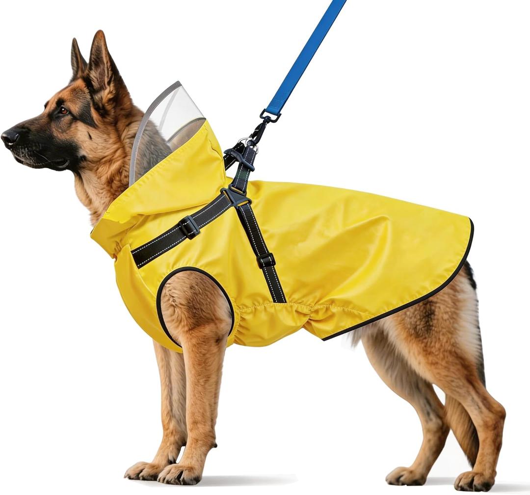 Dog Raincoat: Dog Rain Jacket with Reflective Harness & Removable Hood | Waterproof Dogs Rain Coat Poncho for Dogs (Yellow - XXL)