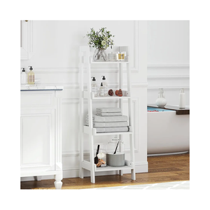 UTEX 4-Tier Ladder Shelf, Bathroom Shelf Freestanding, 4-Shelf Spacesaver Open Wood Shelving Unit, Ladder Shelf (White)