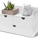 Charmewooden Bamboo Desk Organizer 3 Drawer with Shelf, Countertop Organizer with Drawers Makeup Storage Drawer 3 Drawers Tabletop Storage Organization Box Home Office Workspace（White）