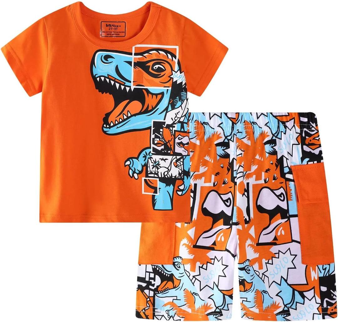 Toddler Boy Clothes Kids Summer Cotton Outfits Shirt Short Sets Size 2-7 (Orange)