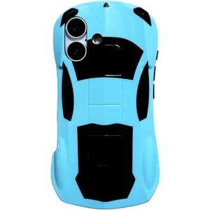 Case for iPhone 16 for Teen Boys Girls, 3D Race Sport Car Design iPhone16 Phone Cover Kids, Cute Cool Sturdy Soft iPhone 16 Cover (Blue Car)