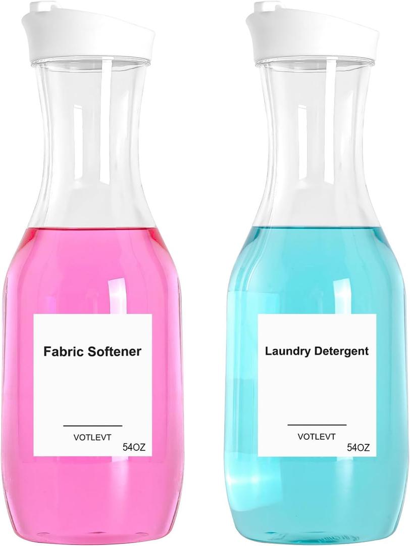 54 OZ Laundry Detergent Dispenser, Laundry Soap Dispenser, Liquid Laundry Detergent Container and Organizer, Clear Plastic Fabric Softener and Laundry Powder Dispenser for Laundry Room, 2Pack