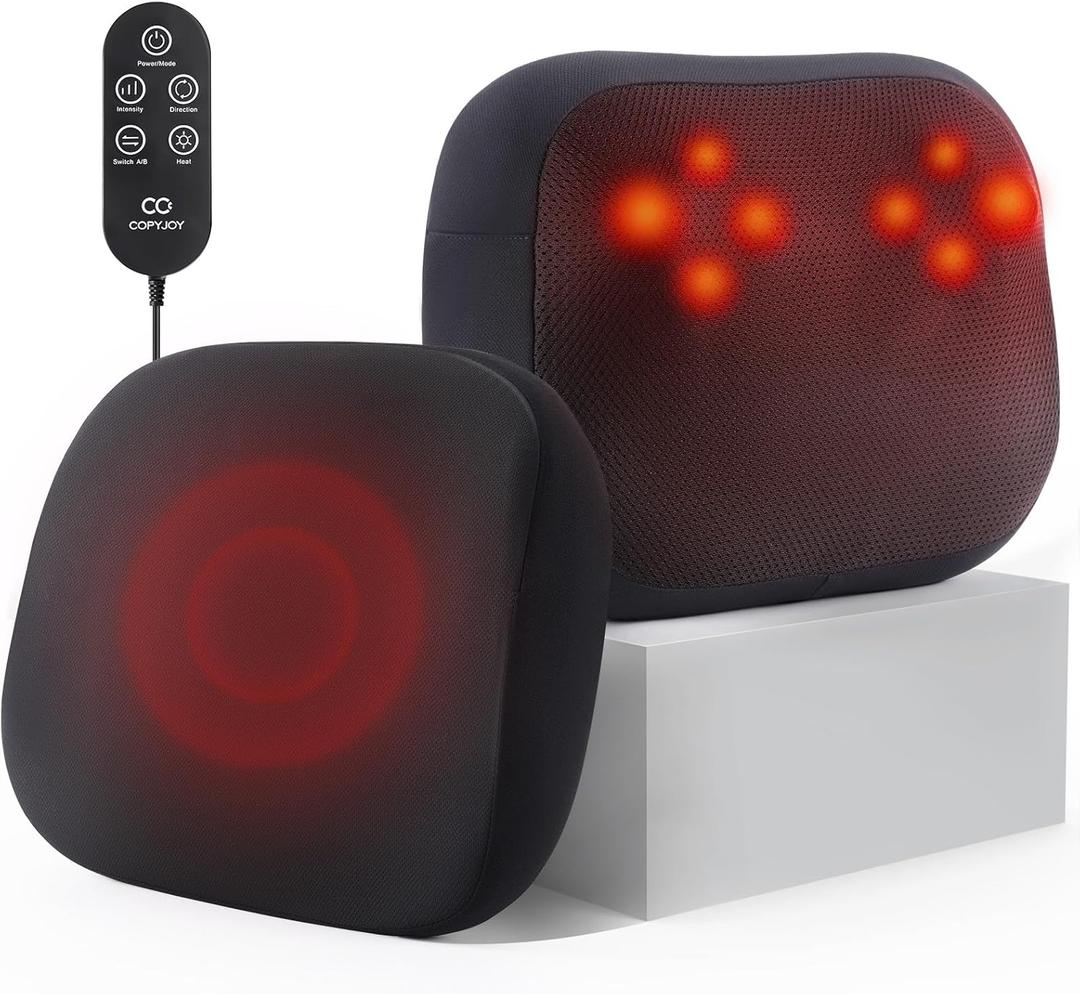 Back Massager with Heat, 2-in-1 Shiatsu Neck Massagers with 3D Deep Tissue Kneading & Dual-Sided Heating for Lower Back Shoulder Pain Relief, Lumbar Support Pillow for Office Chair, Gifts for Mom Dad