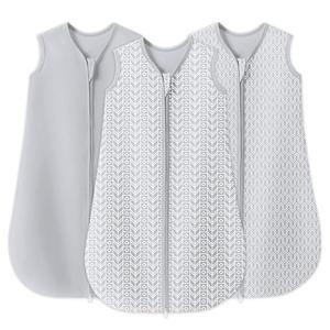 SWEET DOLPHIN Baby Sleep Sack 0-6 Months - 100% Cotton 2-Way Zipper TOG 0.5 Infant Wearable Blanket, Newborn Essentials Toddler 3 Pack Sleeping Sacks - Grey, S