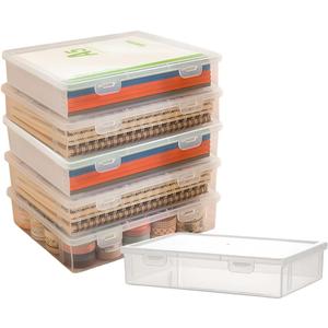 6 Pcs Clear Plastic Storage Box with Flap Lid, 9 x 6.7 x 2 Inch Art Supply Rectangular Containers Case, Multipurpose Craft Organizers for Notebooks, Beads, Pencils, Ornaments Accessories