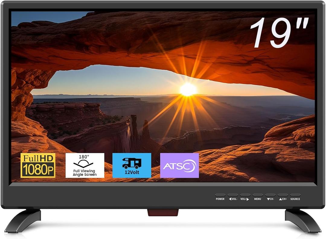 19 Inch Flat Screen TV Built in Digital ATSC Tuners, 1080p LED TV with HDMI VGA AV USB Port for Kitchen, Bedroom, RV, Caravan, Camping, Outdoor