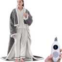 Westinghouse Electric Snuggle Throw Blankets with Foot Pocket, Wearable Heated Blanket with Sleeves, 6 Heating Levels & 2 to 10 Hours Heating Time Settings, 50 * 70"+18", Light Grey