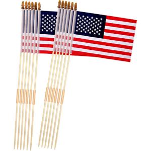 12 Pack 8x12 Inch American Flags on Stick, American Flags for Outside, USA Stick Flag with Handheld and Grounded Multi-Purpose Flagpole, Memorial Day, 4th of July Decorations, Veterans Day, Patriotic Decorations