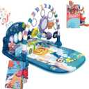 dearlomum Baby Play Mat Gym,Funny Play Piano Tummy Time Activity Mat with 5 Infant Sensory Toys & 2 Baby Book Toys, Boy & Girl Gifts for Newborn 0 to 3 6 9 12 Months(Blue)