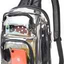 Clear Backpack Stadium Approved 12126 with Breathable Shoulder Straps, Clear Sling Bag for Stadium Work Concert Festival - Grey