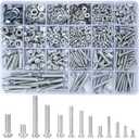 1080 Pcs Screws Bolts and Nuts Assortment Kit, Metric Machine Screws and Nuts and Flat Washers, M3/M4/M5/M6 Cross Slotted Round Head Bolts Sets (C)