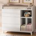 Nursery Dresser with Changing Table Top, Tall Changing Table Dresser of Bedroom, Wooden Dressers & Chests of Drawers, 4 Drawers with 2 Open Shelves, White
