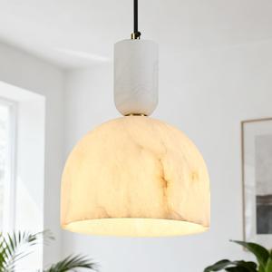 Modern Gold Pendant Light Natural Alabaster Big Dome Pendant Light Fixture Adjustable Height Hanging Lamp for Kitchen Island Dining Room Bedroom Bathroom(1 Pack)