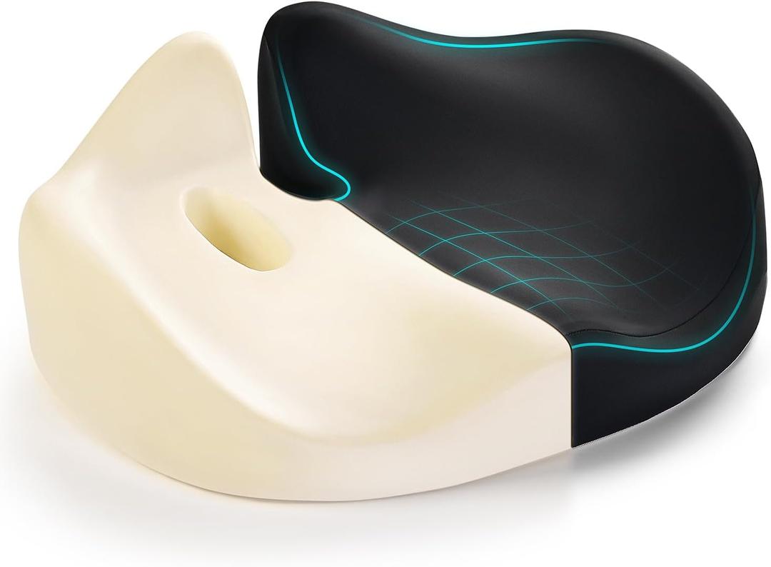 Seat Cushion for Long Sitting Hours on Office/Home Chair, Car, Wheelchair, Memory Foam Sciatica Pain Relief Pillow, Seat Cushion for Hip, Tailbone, Coccyx Pain, Black (Large)