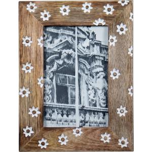Foreside Home & Garden White Flower Pattern 4x6 Inch Wood Decorative Picture Frame FFRD09976, Natural