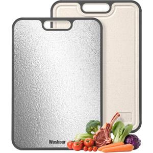 Stainless Steel Cutting Boards for Kitchen, Non Toxic Double Sided Cutting Board, 2-in-1 Wheat Straw PP, Large Chopping Board for Meat and Fruit, Non-Slip, Gifts for Housewarming 1611