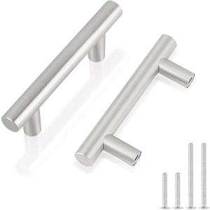 Gobrico 10 Pack Cabinet Handles 2-1/2 Inch Hole Centers, T Bar Brushed Nickel Cabinet Knobs, Stainless Steel Drawer Pulls Dress Knobs
