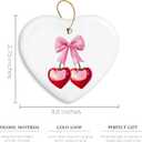 QIYUHOY Coquette Pink Bow Ornament Keepsake Sign,Preppy Cherry Gifts Ornaments for Christmas Tree, Ceramic Heart Keepsake Preppy Girly Gifts for Women, Hanging Ornaments