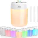 FUWANG Portable Mini Humidifier, 650ml Small Cool Mist Humidifier, USB Personal Desktop Humidifiers for Bedroom Travel Office Home Car Indoor Plants, 2 Mist Modes Quiet, Auto Shut-Off, White