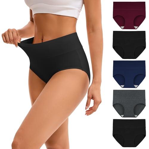 INNERSY Women's High Waisted Underwear Cotton Panties Regular & Plus Size 5-Pack (Medium,Darks 1)