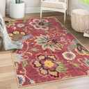 Beeiva Floral 5x7 Red Area Rugs, Washable Rug for Living Room Lightweight Paisley Print Vintage Ultra Thin Large Burgundy Non Slip Carpet for Bedroom Dining Room Christmas Decor