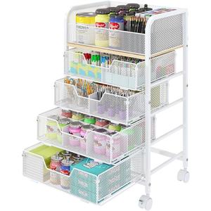 5Tier Craft Organizer Cart with Wheels,Craft Organizers and Storage with Drawers,Lockable Wheels Rolling Utility Cart with DIY Divider,Office Supply Organizer,Ideal for Studio,Office Patent Pending