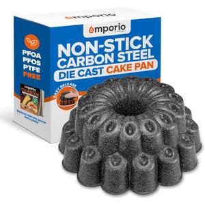 Baking Pan - Two-Layered Nonstick Gray Marble Coating, Aluminum Fluted Cake Pans, Oven Safe (Up To 450 F), PFOA, PFOS, and PTFE Free, Recipe Booklet Included, Marquise Pan, Gray (Blossom)