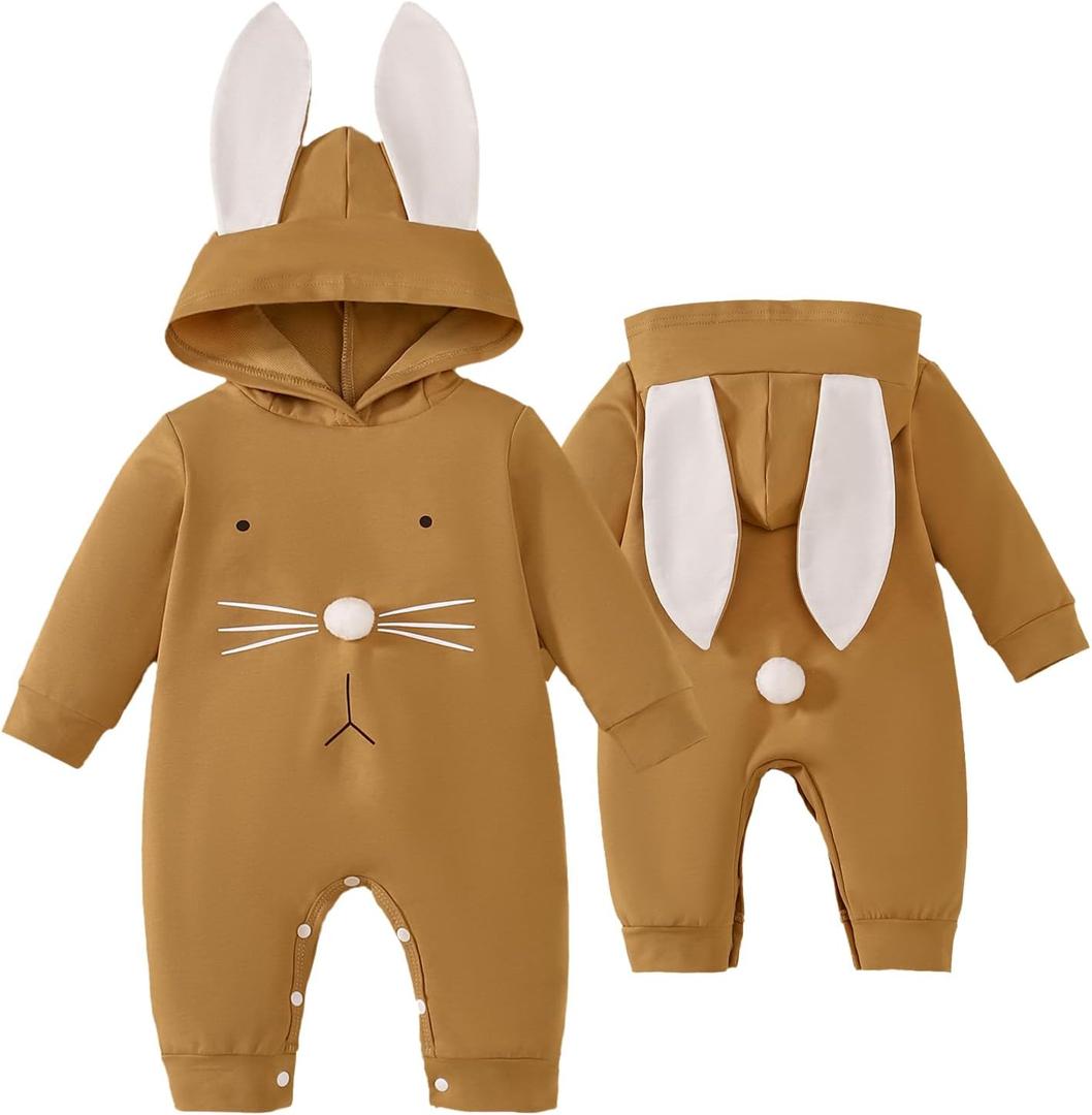 Newborn Baby Girl Boy Easter Romper Bunny Rabbit Ears Hooded Jumpsuit Little Sister and Brother Matching Outfit