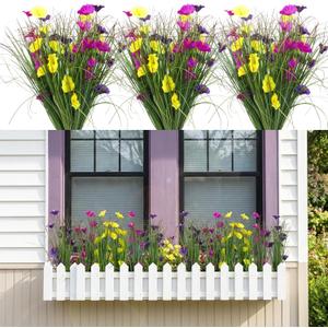 6 Bundles Artificial Flowers for Outdoor, Faux Silk Morning Glory Spring Summer Flowers for Outside Garden Planter Front Porch Yard Patio Window Box & Indoor Table Vase Home Decor (Colorful)