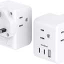 2 Pack US to UK Ireland Travel Plug Adapter, Type G Power Plug Adapter with 3 Outlets 3 USB Ports(2 USB C), European Travel Plug Adapter for USA to England London Scotland British Qatar Irish HongKong