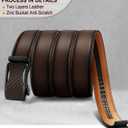 BULLIANT Mens Ratchet Belt,Leather Adjustable Slide Belt For Gift Mens Dress Casual 1 3/8",Size Adjustable (Brown)
