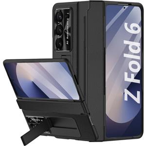 GOUHGKH for Galaxy Z Fold6 Case, with Screen Protector, Rugged Hinge Protection, Camera Lens Cover, PU Leather Protective Phone Case for Samsung Z Fold 6, Black