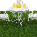 Dollhouse Miniature Bistro Table & Chairs Set Accessories Metal 1:12 Scale Miniatures White Coffee/Tea Furniture Fairy Garden Cute Rustic Elegant Decorations Ornaments (A)
