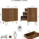 Walnut Dresser for Bedroom, Modern Fluted 3 Drawer Dresser with Storage, Dresser Chest of Drawers with Gold Handles for Bedroom, Living Room, Closet, Hallway, 15.8" D x 23.6" W x 27.6" H