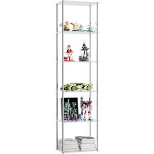 6 Tier Acrylic Transparent Tall Narrow Bookshelf, Display Shelf, Shoes Bags Figures Toys Display Rack, Shelving Unit, Narrow Bookcase Shelf for Bedroom, Living Room, 15.7" W x 9.4" D x 60.6" H