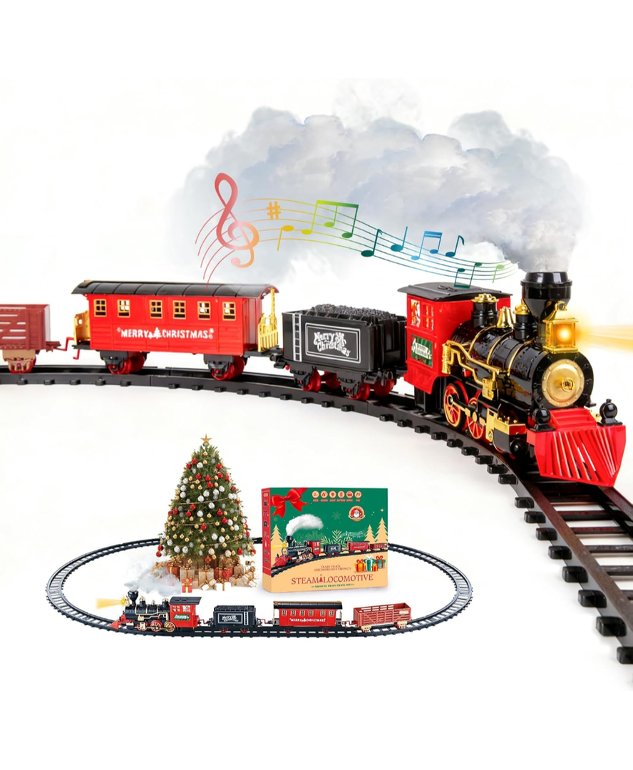 Christmas Train Sets for Around The Tree,Kids Train Set Steam Trains for Boys Girls,Sounds & Lights, for Kids 4 5 6 7 8 + Years Party Favors Party Decorations