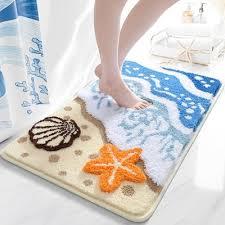 Coastal Bathroom Rugs Beach Ocean Wave Bath Mat Nautical Rug, Cute Colorful B...